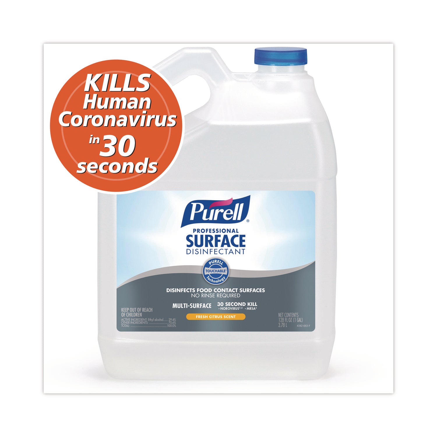 Professional Surface Disinfectant, Fresh Citrus, 1 gal Bottle, 4/Carton - OrderMe