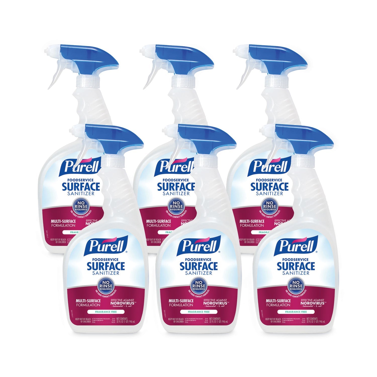 Foodservice Surface Sanitizer, Fragrance Free, 32 oz Capped Bottle with Spray Trigger Included in Carton, 6/Carton - OrderMe