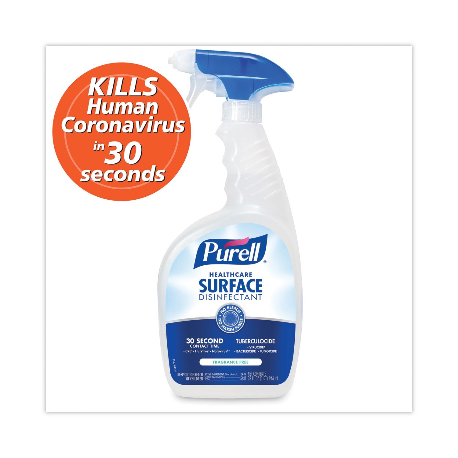 Healthcare Surface Disinfectant, Fragrance Free, 32 oz Spray Bottle, 6/Carton - OrderMe
