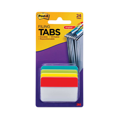 Post-it® Tabs 2" Plain Solid Color Angled Tabs, 1/5-Cut, Assorted Colors, 2" Wide, 24/Pack - OrdermeInc