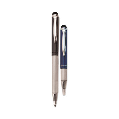 Zebra® StylusPen Telescopic Ballpoint Pen/Stylus, Retractable, Medium 1 mm, Black Ink, Blue/Gray Barrel, 2/Pack - OrdermeInc
