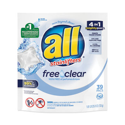 Mighty Pacs Free and Clear Super Concentrated Laundry Detergent, 39/Pack, 6 Packs/Carton OrdermeInc OrdermeInc