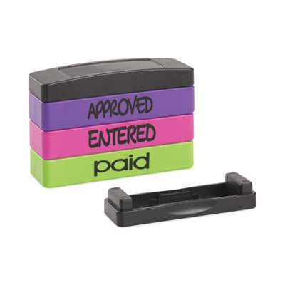 Interlocking Stack Stamp, APPROVED, ENTERED, PAID, 1.81" x 0.63", Assorted Fluorescent Ink OrdermeInc OrdermeInc