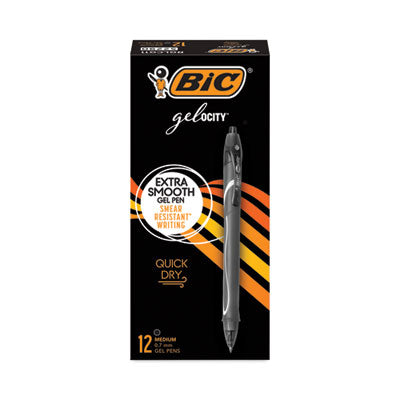 BIC CORP. Gel-ocity Quick Dry Gel Pen, Retractable, Medium 0.7 mm, Black Ink, Black Barrel, Dozen