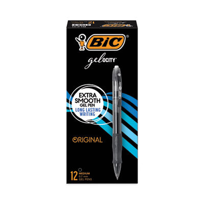 BIC CORP. Gel-ocity Gel Pen, Retractable, Medium 0.7 mm, Black Ink, Translucent Black Barrel, Dozen