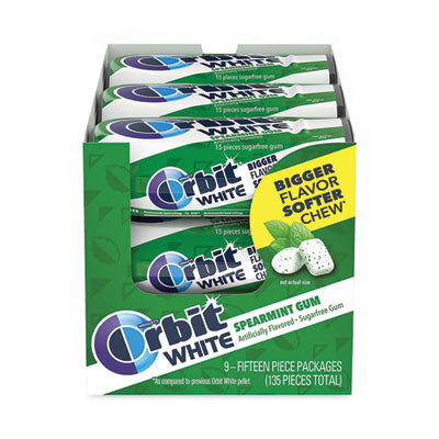 White Sugar-Free Gum, Spearmint, 15 Pieces/Pack, 9 Packs/Carton OrdermeInc OrdermeInc