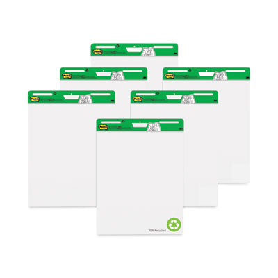 Vertical-Orientation Self-Stick Easel Pad Value Pack, Green Headband, Unruled, 25 x 30, White, 30 Sheets, 6/Carton OrdermeInc OrdermeInc