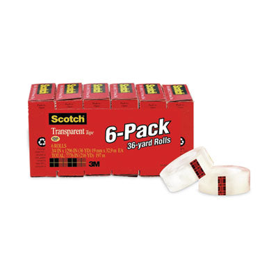 Scotch® Transparent Tape, 1" Core, 0.75" x 36 yds, Transparent, 6/Pack OrdermeInc OrdermeInc