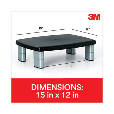 3M™ Adjustable Height Monitor Stand, 15" x 12" x 2.63" to 5.78", Black/Silver, Supports 80 lbs OrdermeInc OrdermeInc