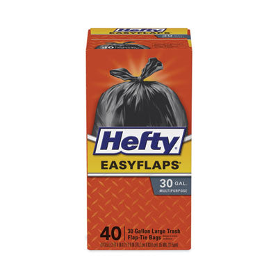 Easy Flaps Trash Bags, 30 gal, 1.05 mil, 30" x 33", Black, 40/Box - OrdermeInc