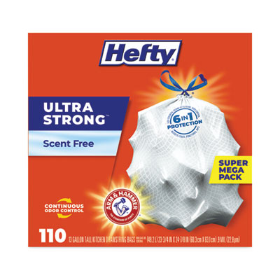 Hefty® Ultra Strong Tall Kitchen and Trash Bags, 13 gal, 0.9 mil, 23.75" x 24.88", White, 110/Box OrdermeInc OrdermeInc