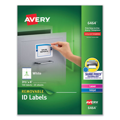 AVERY PRODUCTS CORPORATION Removable Multi-Use Labels, Inkjet/Laser Printers, 3.33 x 4, White, 6/Sheet, 25 Sheets/Pack
