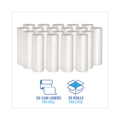 BOARDWALK High-Density Can Liners, 16 gal, 6 mic, 24" x 33", Natural, 50 Bags/Roll, 20 Rolls/Carton