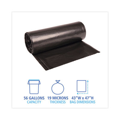 Boardwalk® High-Density Can Liners, 56 gal, 19 mic, 43" x 47", Black, 25 Bags/Roll, 6 Rolls/Carton OrdermeInc OrdermeInc