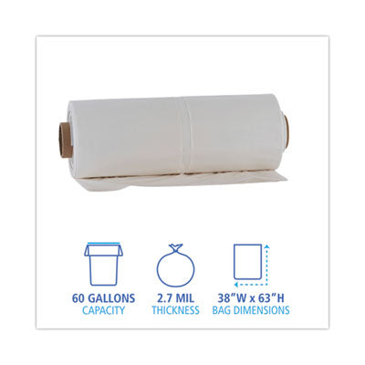 Industrial Drum Liners Rolls, 60 gal, 2.7 mil, 38 x 63, Clear, 1 Roll of 50 Bags OrdermeInc OrdermeInc