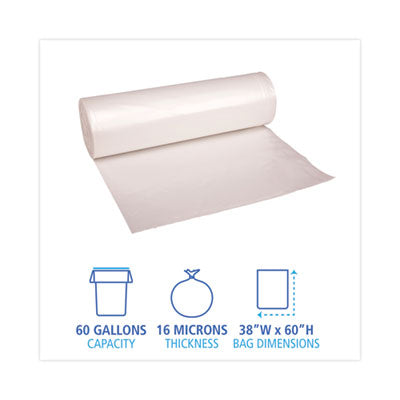 High Density Industrial Can Liners Coreless Rolls, 60 gal, 16 mic, 38 x 60, Natural, 25 Bags/Roll, 8 Rolls/Carton OrdermeInc OrdermeInc