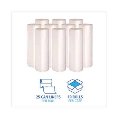 High Density Industrial Can Liners Coreless Rolls, 45 gal, 16 mic, 40 x 48, Natural, 25 Bags/Roll, 10 Rolls/Carton OrdermeInc OrdermeInc