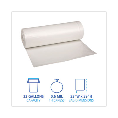 Low-Density Waste Can Liners, 33 gal, 0.6 mil, 33 x 39, White, 25 Bags/Roll, 6 Rolls/Carton OrdermeInc OrdermeInc