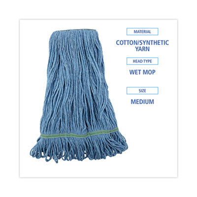 Super Loop Wet Mop Head, Cotton/Synthetic Fiber, 1" Headband, Medium Size, Blue, 12/Carton OrdermeInc OrdermeInc