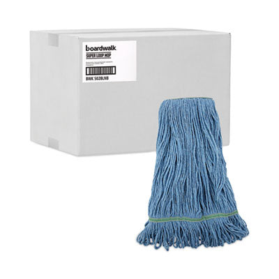 Super Loop Wet Mop Head, Cotton/Synthetic Fiber, 1" Headband, Medium Size, Blue, 12/Carton OrdermeInc OrdermeInc