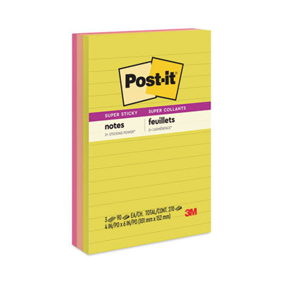 Post-it® Notes Super Sticky Note Pads in Summer Joy Collection Colors, 4" x 6", Note Ruled, Summer Joy Collection Colors, 90 Sheets/Pad, 3 Pads/Pack - OrdermeInc