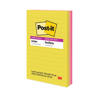 Post-it® Notes Super Sticky Note Pads in Summer Joy Collection Colors, 4" x 6", Note Ruled, Summer Joy Collection Colors, 90 Sheets/Pad, 3 Pads/Pack - OrdermeInc