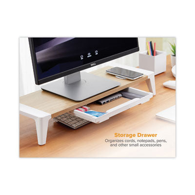 Wooden Monitor Stand with Wireless Charging Pad, 9.8" x 26.77" x 4.13", White OrdermeInc OrdermeInc