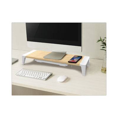 Wooden Monitor Stand with Wireless Charging Pad, 9.8" x 26.77" x 4.13", White OrdermeInc OrdermeInc