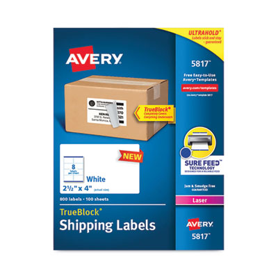 Avery® Shipping Labels with TrueBlock Technology, Laser Printers, 2.5 x 4, White, 8/Sheet, 100 Sheets/Pack OrdermeInc OrdermeInc