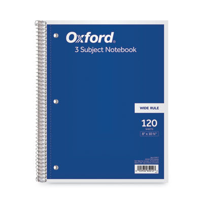 Oxford™ Coil-Lock Wirebound Notebooks, 3-Hole Punched, 3-Subject, Wide/Legal Rule, Randomly Assorted Covers, (120) 10.5 x 8 Sheets - OrdermeInc