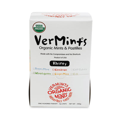 VerMints Organic Mints/Pastilles, Assorted Flavors, 2 Mints/0.7 oz Individually Wrapped, 120/Box OrdermeInc OrdermeInc