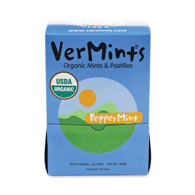 VerMints Organic Mints/Pastilles, Peppermint, 2 Mints/0.7 oz Individually Wrapped, 100/Box OrdermeInc OrdermeInc