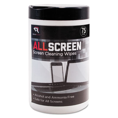 AllScreen Screen Cleaning Wipes, 1-Ply, 6 x 6, Unscented, White, 75/Tub - OrdermeInc