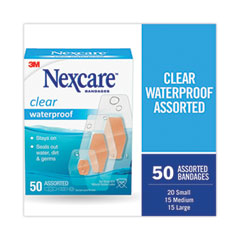 3M Nexcare™ Waterproof, Clear Bandages, Assorted Sizes, 50/Box - OrdermeInc