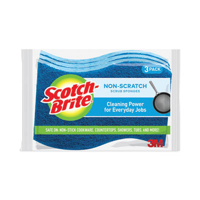 Scotch-Brite® Non-Scratch Multi-Purpose Scrub Sponge, 4.4 x 2.6, 0.8" Thick, Blue, 3/Pack - OrdermeInc