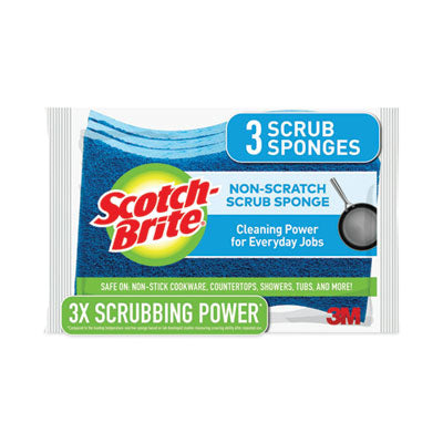 Scotch-Brite® Non-Scratch Multi-Purpose Scrub Sponge, 4.4 x 2.6, 0.8" Thick, Blue, 3/Pack - OrdermeInc