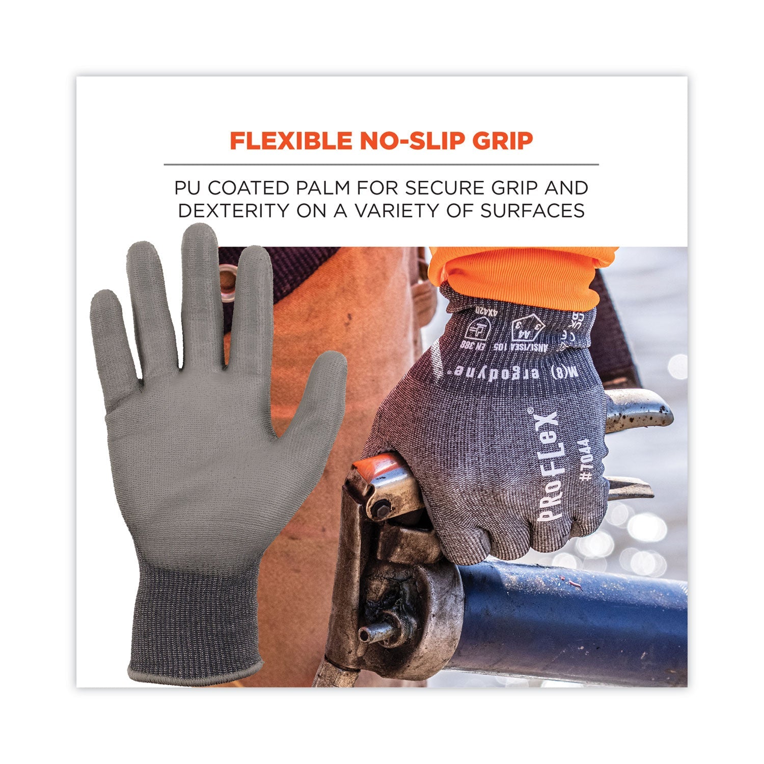 ProFlex 7044 ANSI A4 PU Coated CR Gloves, Gray, Small, 12 Pairs/Pack - OrdermeInc