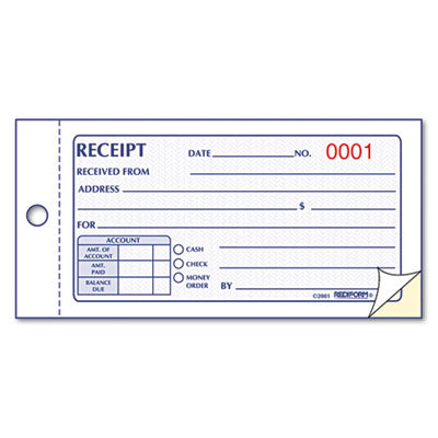 Rediform® Small Money Receipt Book, Two-Part Carbonless, 2.75 x 5, 50 Forms Total - OrdermeInc