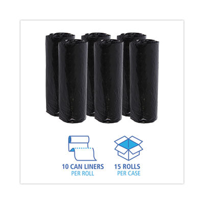 Low-Density Waste Can Liners, 16 gal, 1 mil, 24 x 32, Black, 10 Bags/Roll, 15 Rolls/Carton OrdermeInc OrdermeInc