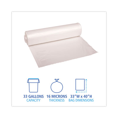 High Density Industrial Can Liners Coreless Rolls, 33 gal, 16 mic, 33 x 40, Natural, 25 Bags/Roll, 10 Rolls/Carton OrdermeInc OrdermeInc