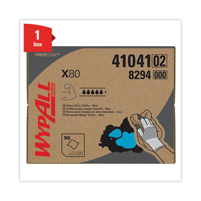 WypAll® Power Clean X80 Heavy Duty Cloths, 11.1 x 16.8, Blue, 160 Wipers/Carton - OrdermeInc