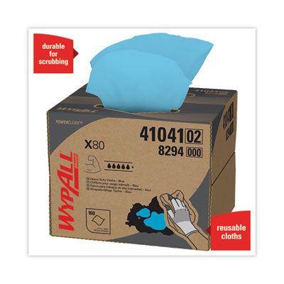 WypAll® Power Clean X80 Heavy Duty Cloths, 11.1 x 16.8, Blue, 160 Wipers/Carton - OrdermeInc