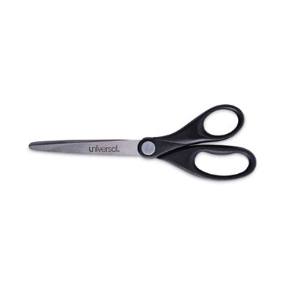 UNIVERSAL OFFICE PRODUCTS Stainless Steel Office Scissors, Pointed Tip, 7" Long, 3" Cut Length, Black Straight Handle