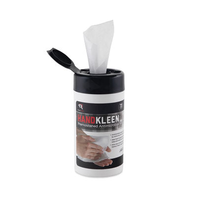 HandKleen Premoistened Antibacterial Wipes, Cloth, 5.5 x 6.5, Unscented, White, 70/Tub - OrdermeInc
