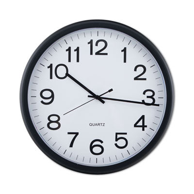 UNIVERSAL OFFICE PRODUCTS Round Wall Clock, 13.5" Overall Diameter, Black Case, 1 AA (sold separately)