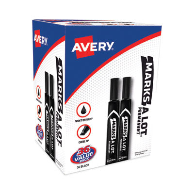 AVERY PRODUCTS CORPORATION MARKS A LOT Large Desk-Style Permanent Marker Value Pack, Broad Chisel Tip, Black, 36/Pack (98206)