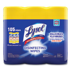 RECKITT BENCKISER Disinfecting Wipes, 1-Ply, 7 x 7.25, Lemon and Lime Blossom, White, 35 Wipes/Canister, 3 Canisters/Pack - OrdermeInc