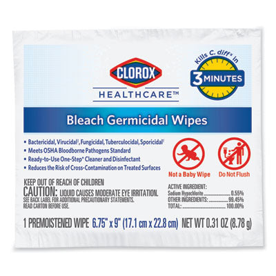 Bleach Germicidal Wipes, 1-Ply, 6.75 x 9, Unscented, White, 50/Box, 6 Boxes/Carton OrdermeInc OrdermeInc