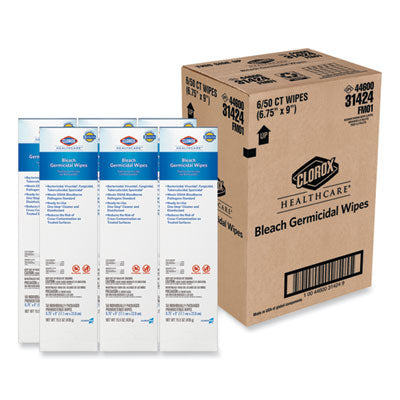 Bleach Germicidal Wipes, 1-Ply, 6.75 x 9, Unscented, White, 50/Box, 6 Boxes/Carton OrdermeInc OrdermeInc