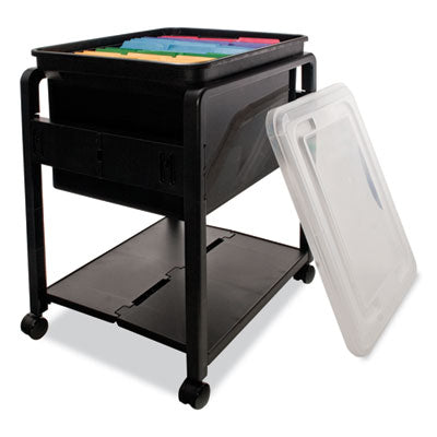 ADVANTUS CORPORATION Folding Mobile File Cart, Plastic, 1 Shelf, 1 Bin, 14.5" x 18.5" x 21.75", Black